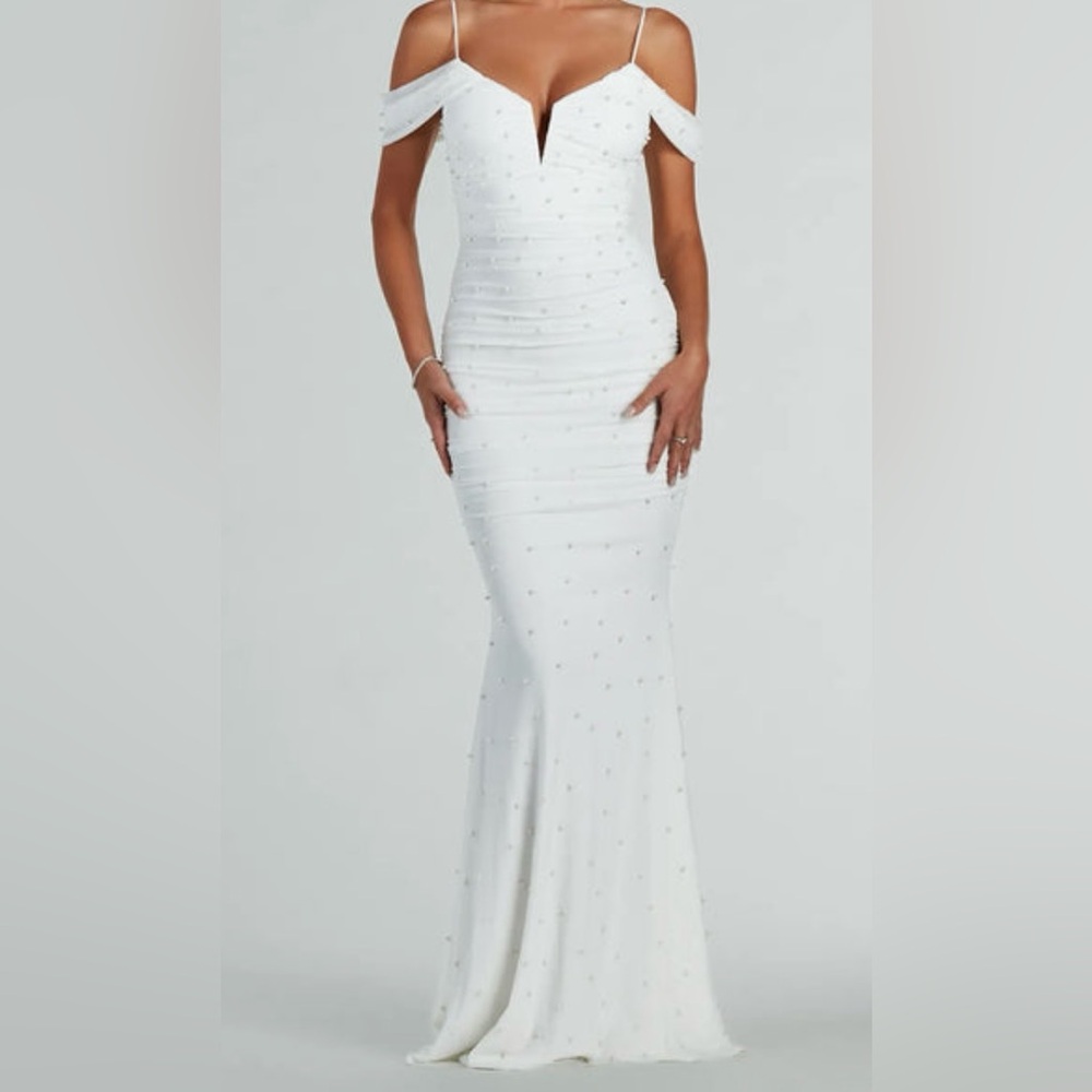 Charlene Formal Faux Pearl Mesh Mermaid Dress
WHITE / S